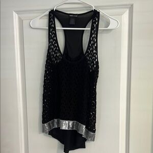 Wet Seal Black and Silver Asymmetrical Sequin Tank Top